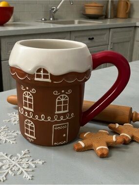 Gingerbread House Ceramic Mug with Red Handle - New without tags